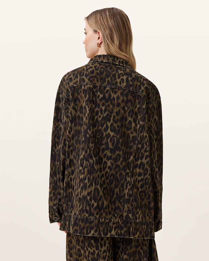 AllSaints Willow Leopard Print Denim Jacket Women's Leppo Brown Women's