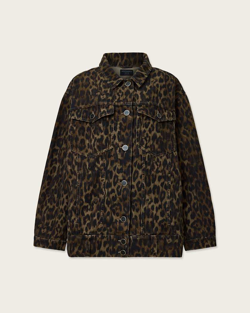 AllSaints Willow Leopard Print Denim Jacket Women's Leppo Brown Women's