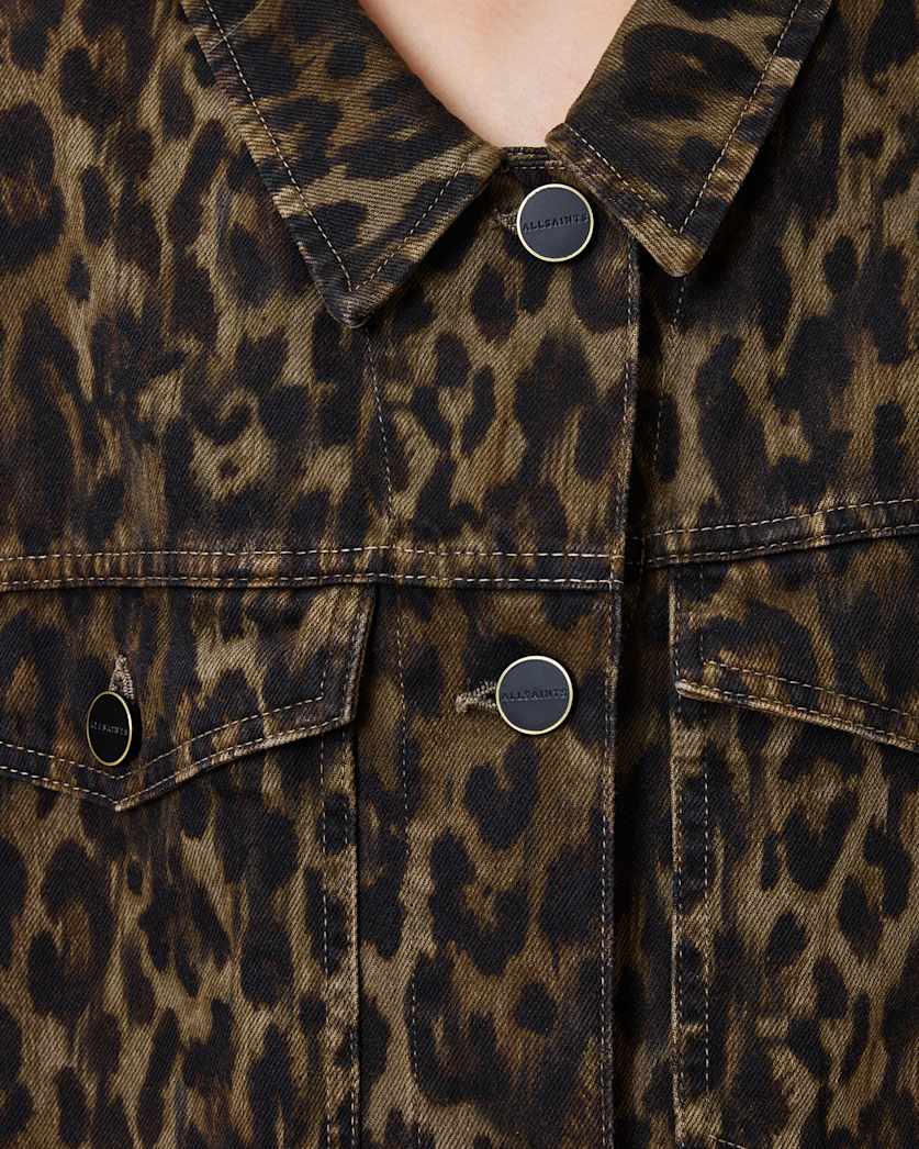 AllSaints Willow Leopard Print Denim Jacket Women's Leppo Brown Women's