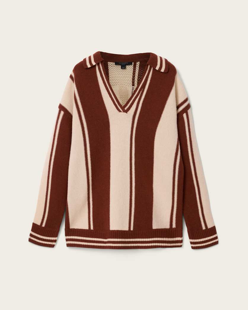 AllSaints Tay Merino Wool Polo Shirt Women's Rust Brown Women's