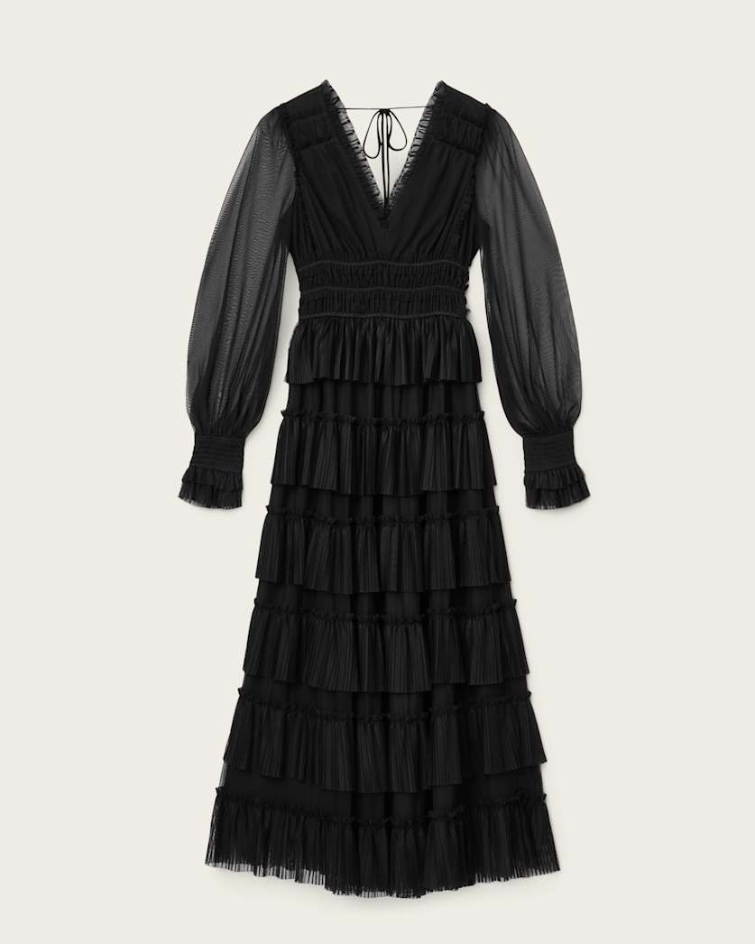 AllSaints Xantara Shirred Maxi Dress Women's Black Women's