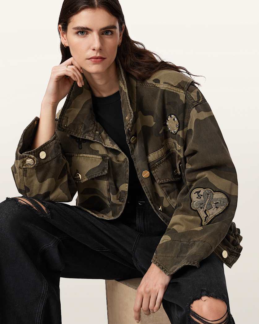 AllSaints Clay Camo Patch Jacket Women's Camo Green Women's