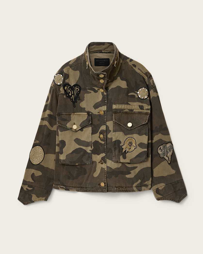 AllSaints Clay Camo Patch Jacket Women's Camo Green Women's