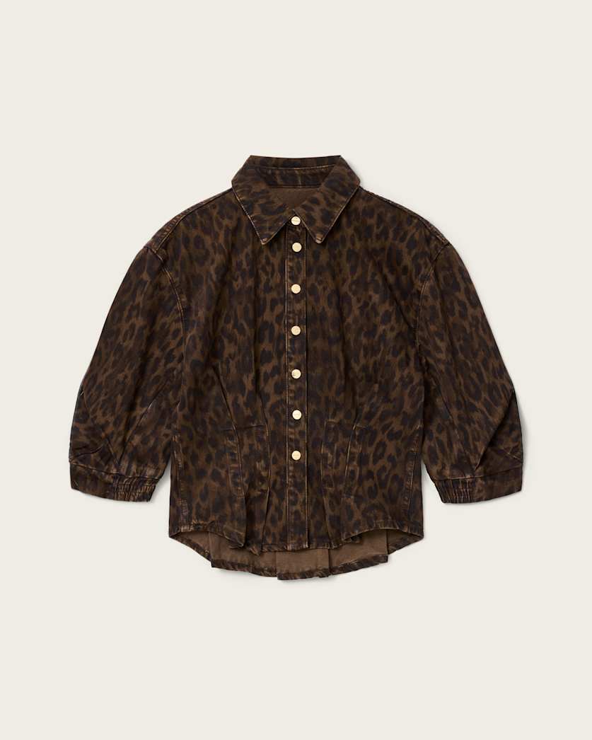AllSaints Nancy Leopard Print Denim Shirt Women's Leppo Brown Women's
