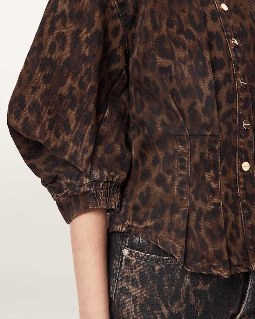 AllSaints Nancy Leopard Print Denim Shirt Women's Leppo Brown Women's
