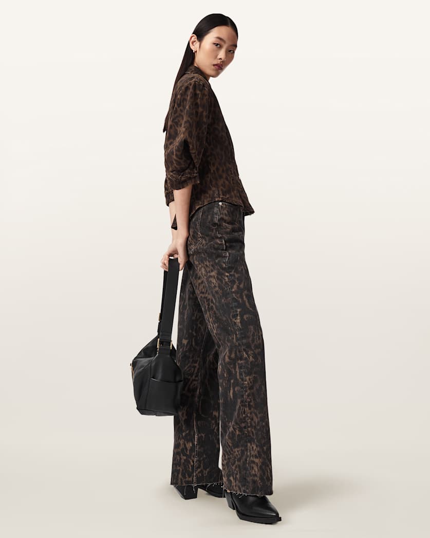 AllSaints Nancy Leopard Print Denim Shirt Women's Leppo Brown Women's