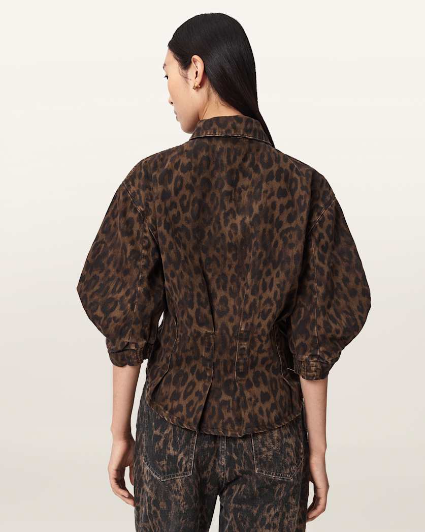 AllSaints Nancy Leopard Print Denim Shirt Women's Leppo Brown Women's