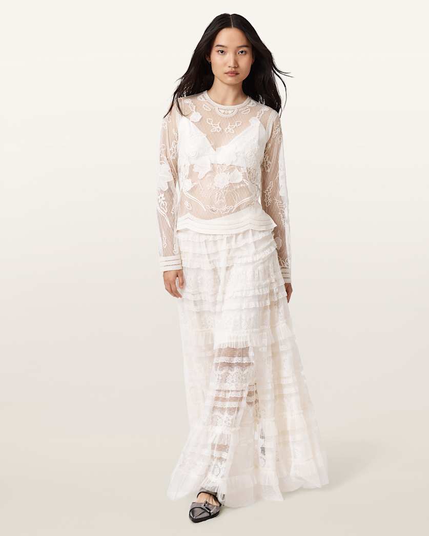 AllSaints Arlea Tulle Maxi Skirt Women's Antique White Women's