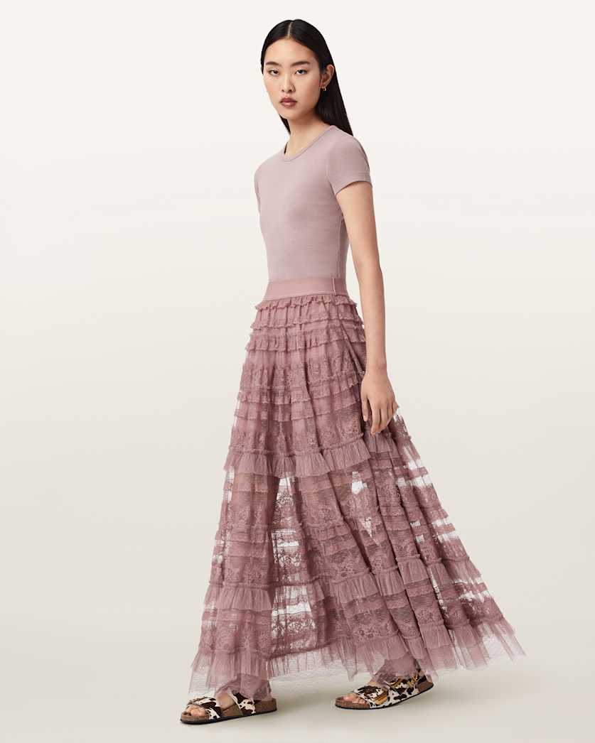 AllSaints Arlea Tulle Maxi Skirt Women's Antique White Women's