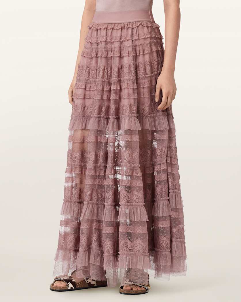 AllSaints Arlea Tulle Maxi Skirt Women's Antique White Women's