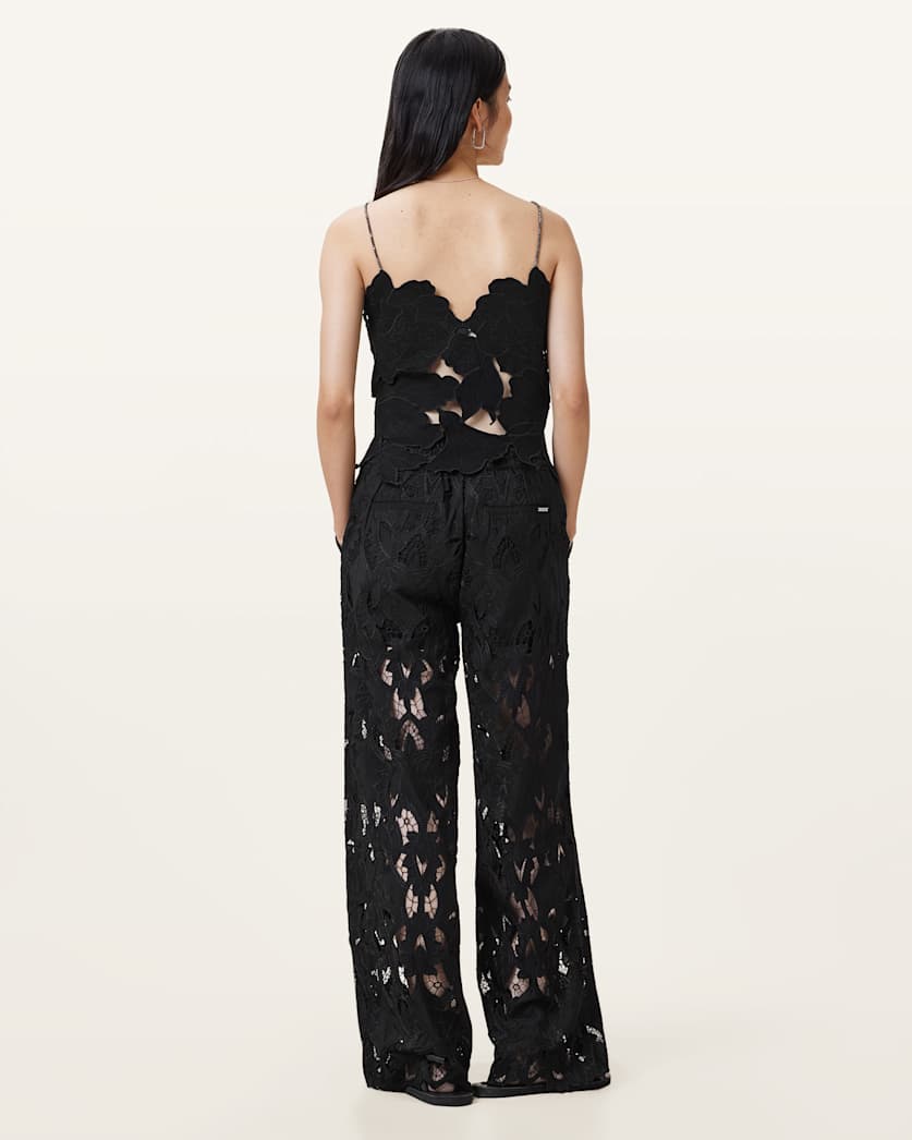 AllSaints Charli Embroidered Straight Fit Pants Women's Black Women's