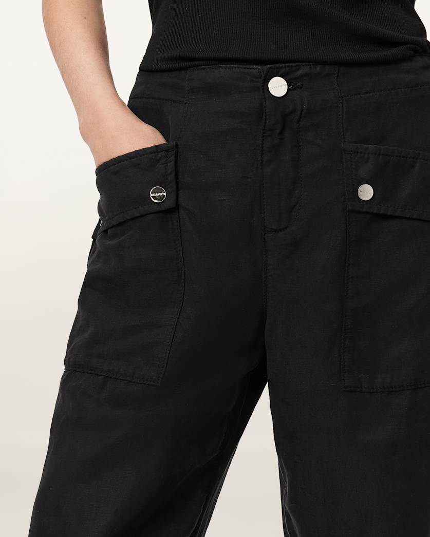 AllSaints Val Cargo Linen Blend Pants Women's Black Women's