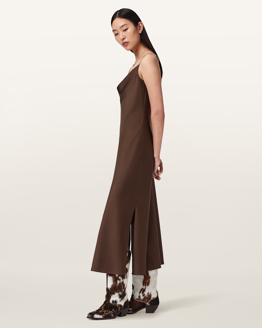 AllSaints Hadley Slim Fit Midi Dress Women's Bitter Brown Women's