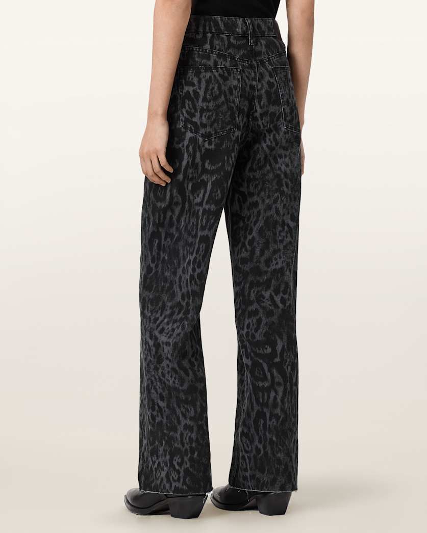 AllSaints Blake Wide Leg Leopard Print Jeans Women's Leppo Black Women's