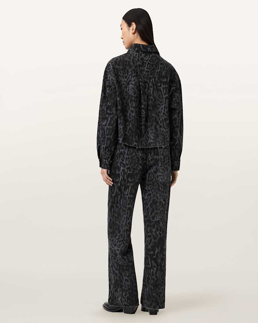 AllSaints Blake Wide Leg Leopard Print Jeans Women's Leppo Black Women's