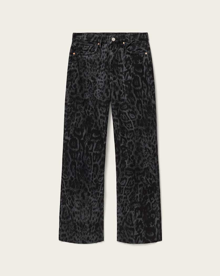 AllSaints Blake Wide Leg Leopard Print Jeans Women's Leppo Black Women's