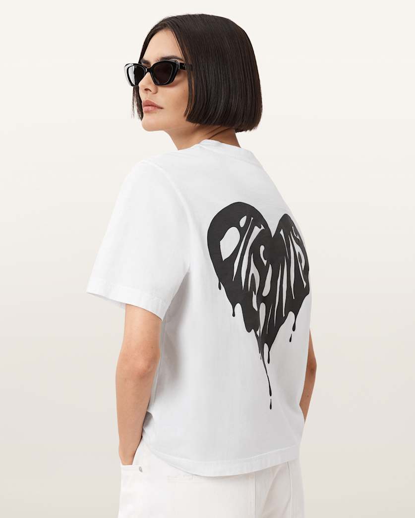 AllSaints Lisa Trip Graphic Boxy T Shirt Women's Optic White Women's