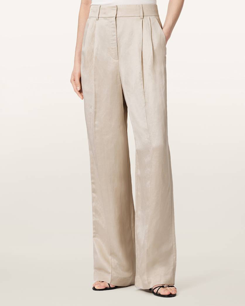 AllSaints Helena Tailored Wide Leg Linen Blend Pants Women's Stone Women's