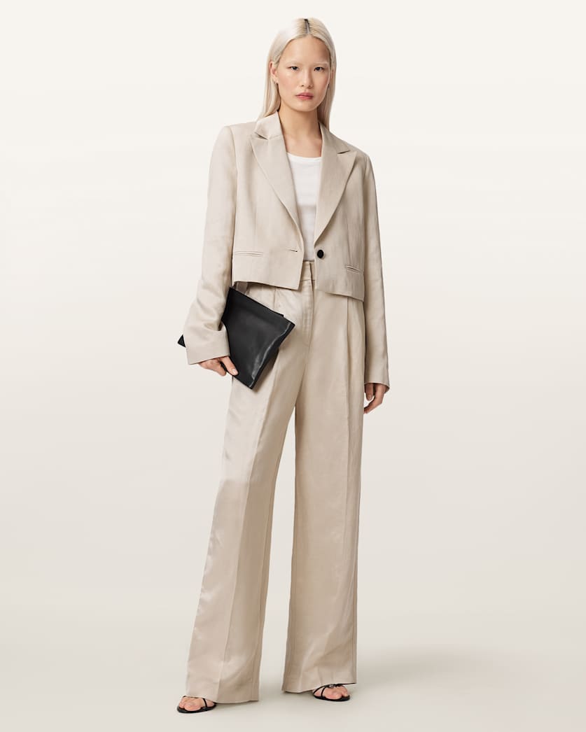 AllSaints Helena Tailored Wide Leg Linen Blend Pants Women's Stone Women's