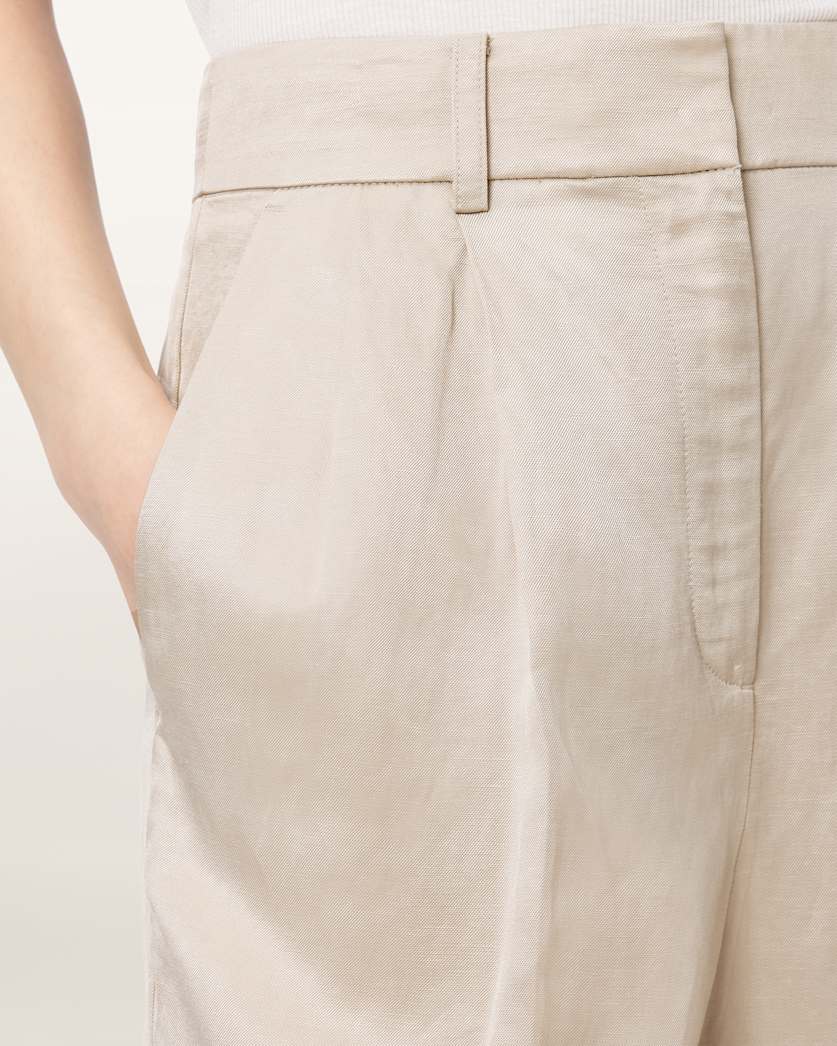 AllSaints Helena Tailored Wide Leg Linen Blend Pants Women's Stone Women's