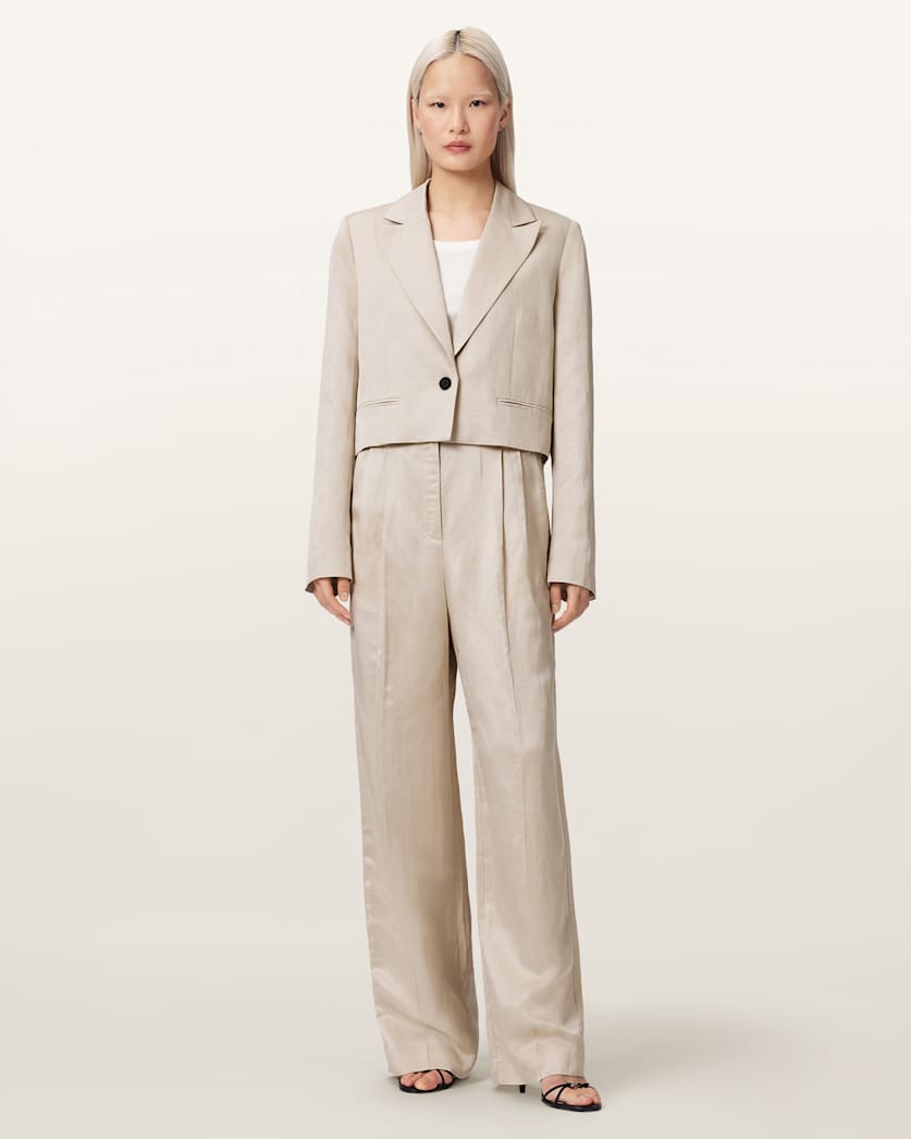 AllSaints Helena Tailored Wide Leg Linen Blend Pants Women's Stone Women's