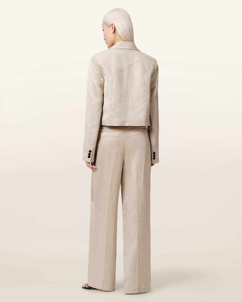 AllSaints Helena Tailored Wide Leg Linen Blend Pants Women's Stone Women's