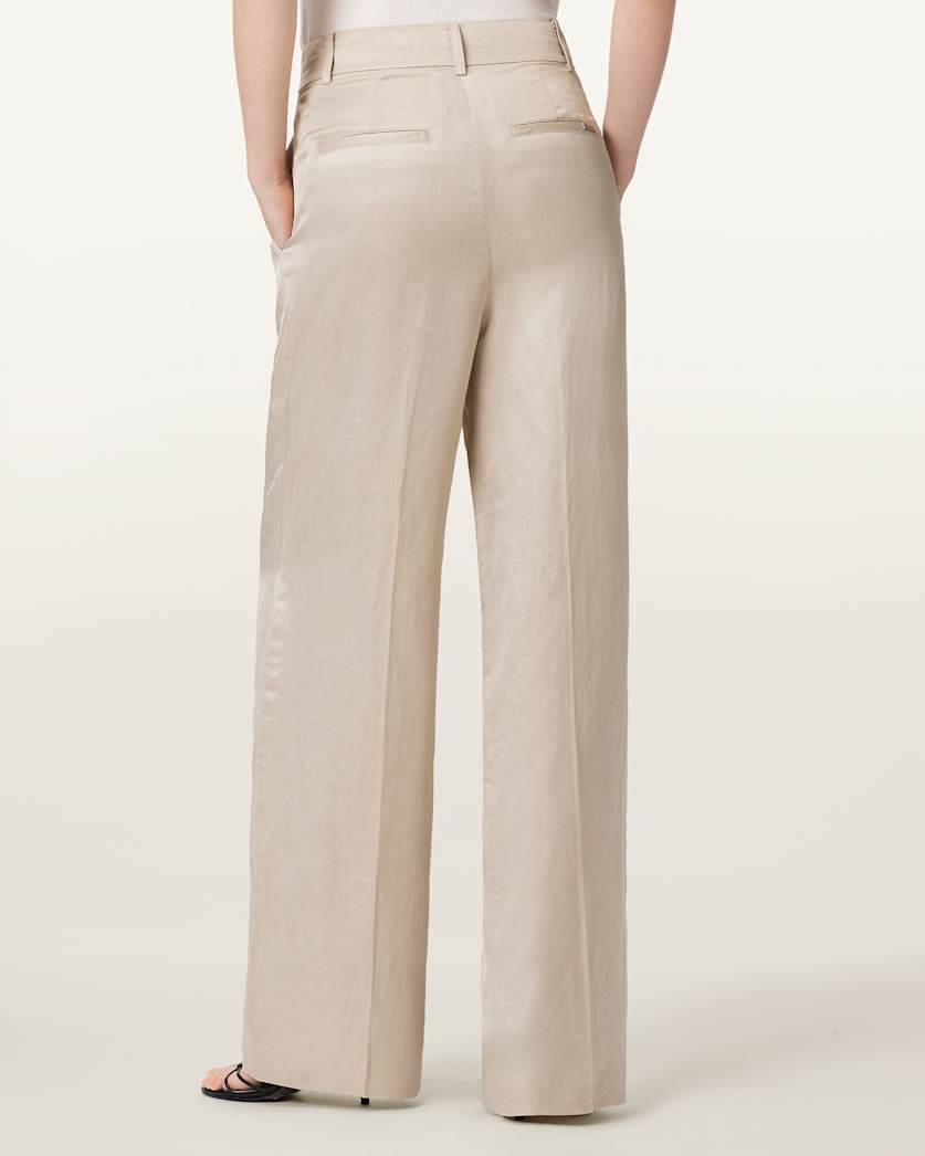 AllSaints Helena Tailored Wide Leg Linen Blend Pants Women's Stone Women's