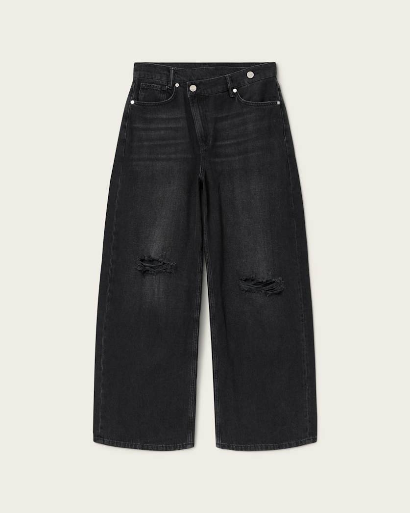 AllSaints Aki Mid Crossover Ripped Jeans Women's Destroy Black Women's