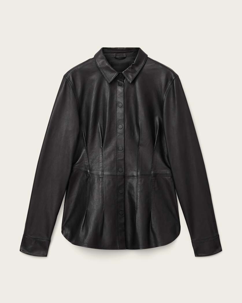 AllSaints Larson Leather Pleated Shirt Women's Black Women's
