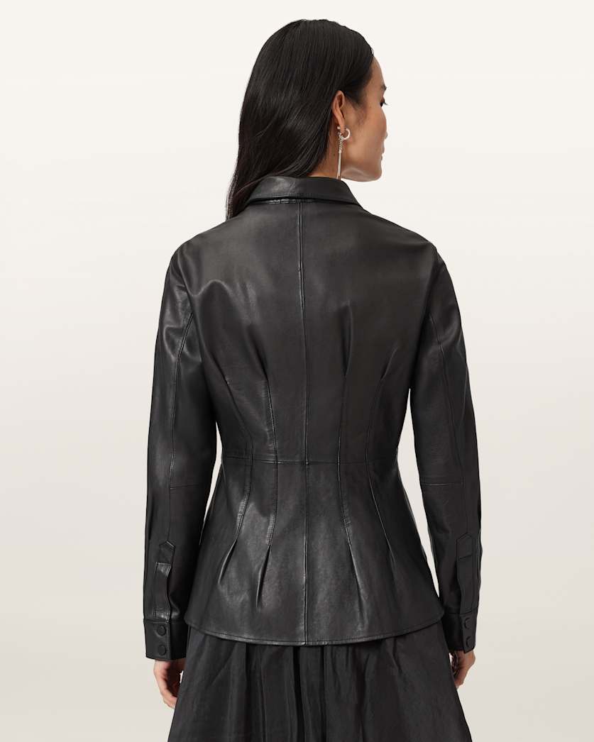 AllSaints Larson Leather Pleated Shirt Women's Black Women's