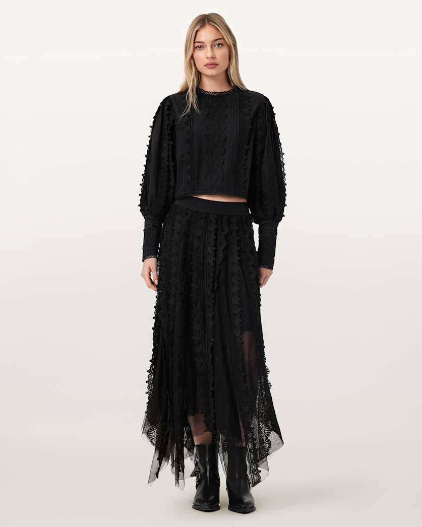 AllSaints Vashtie Lace Maxi Skirt Women's Optic White Women's