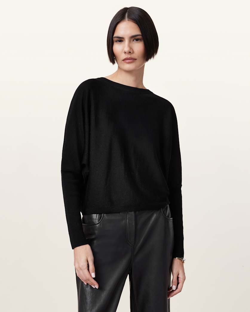 AllSaints Julieana Wrap Merino Wool Jumper Women's Black Women's