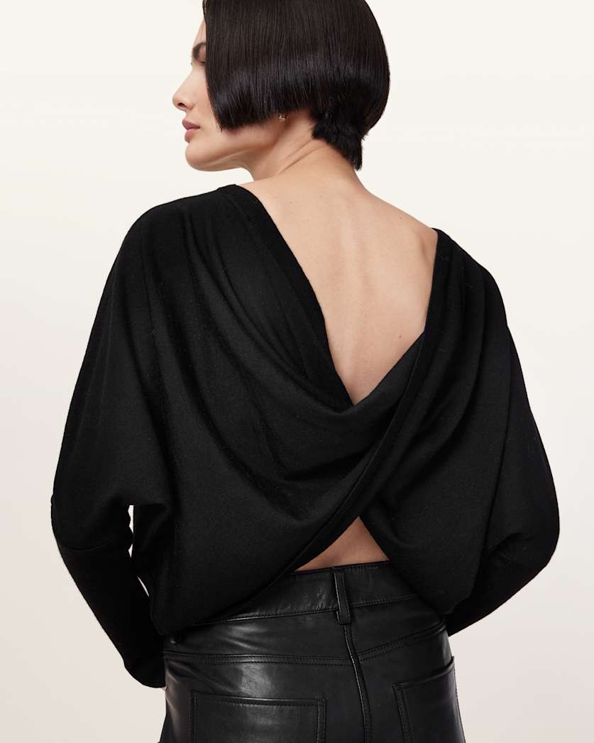 AllSaints Julieana Wrap Merino Wool Jumper Women's Black Women's
