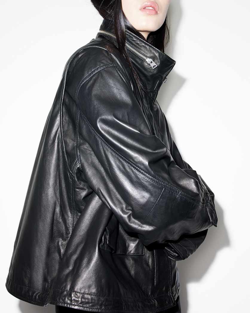 AllSaints Clay Funnel Neck Cropped Leather Jacket Women's Black Women's