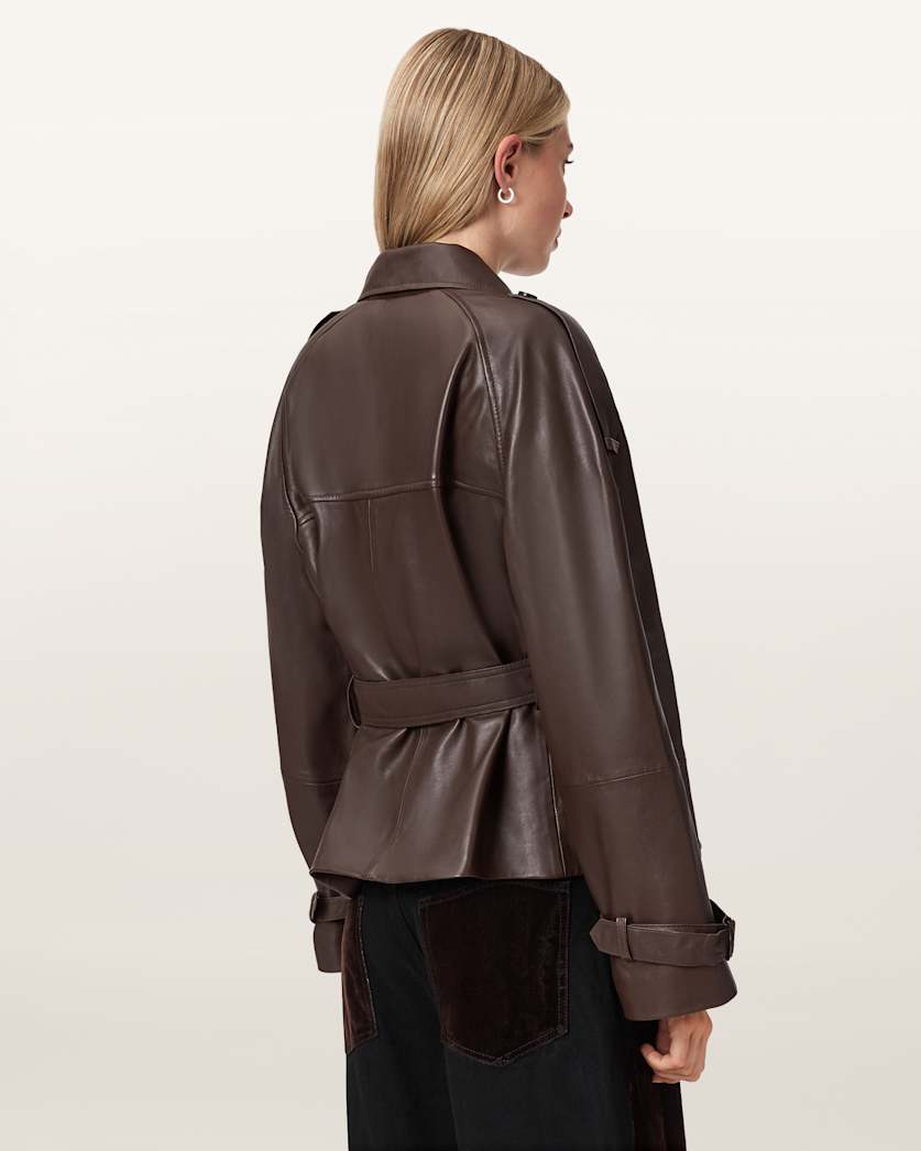 AllSaints Reed Cropped Leather Trench Women's Bitter Brown Women's