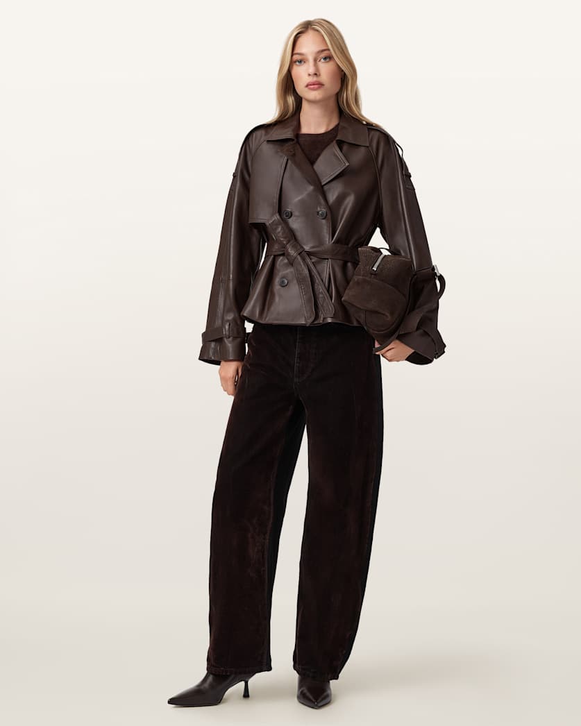 AllSaints Reed Cropped Leather Trench Women's Bitter Brown Women's