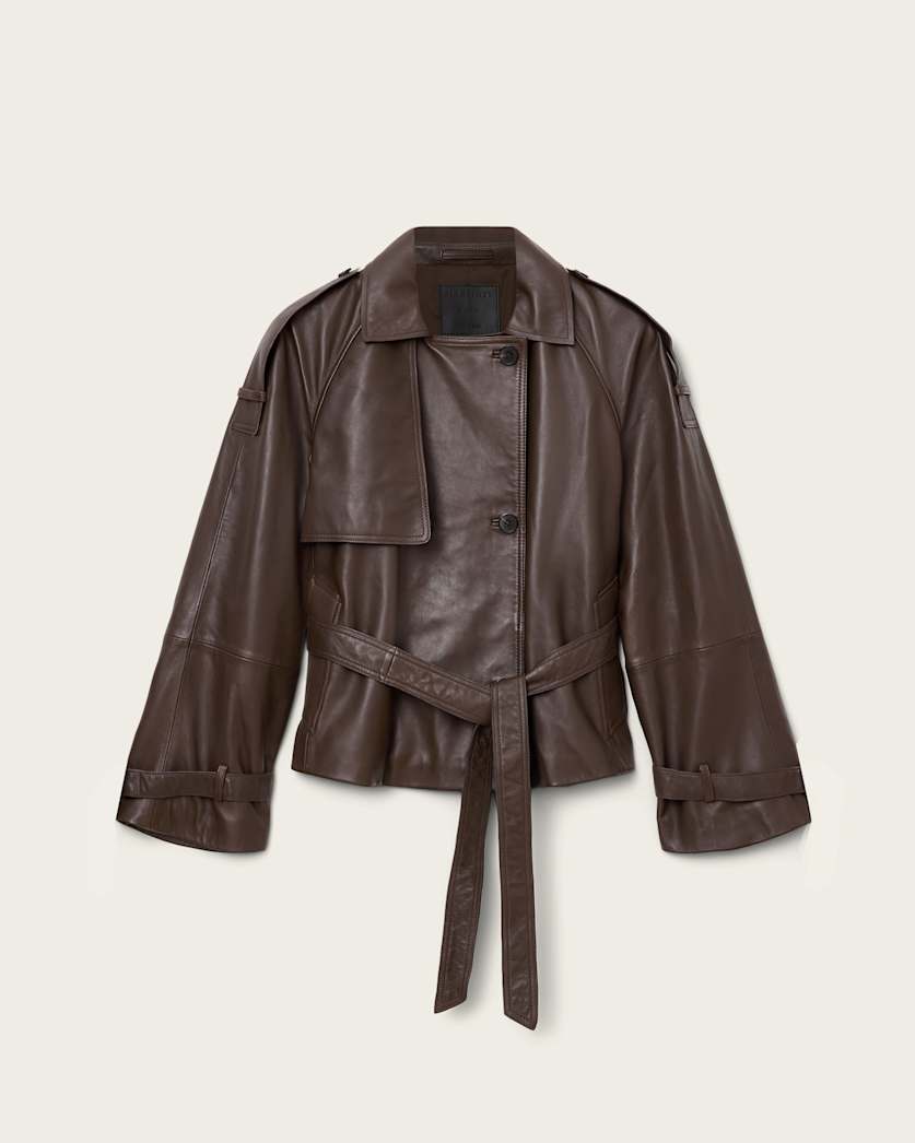 AllSaints Reed Cropped Leather Trench Women's Bitter Brown Women's