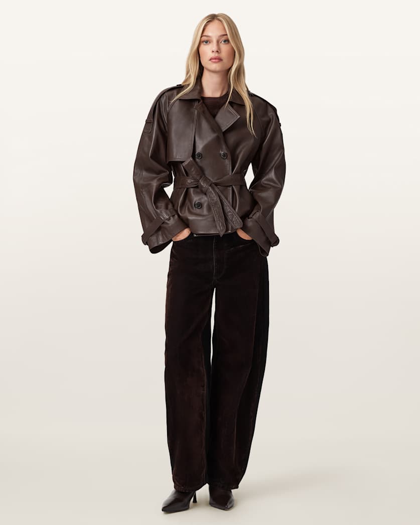 AllSaints Reed Cropped Leather Trench Women's Bitter Brown Women's