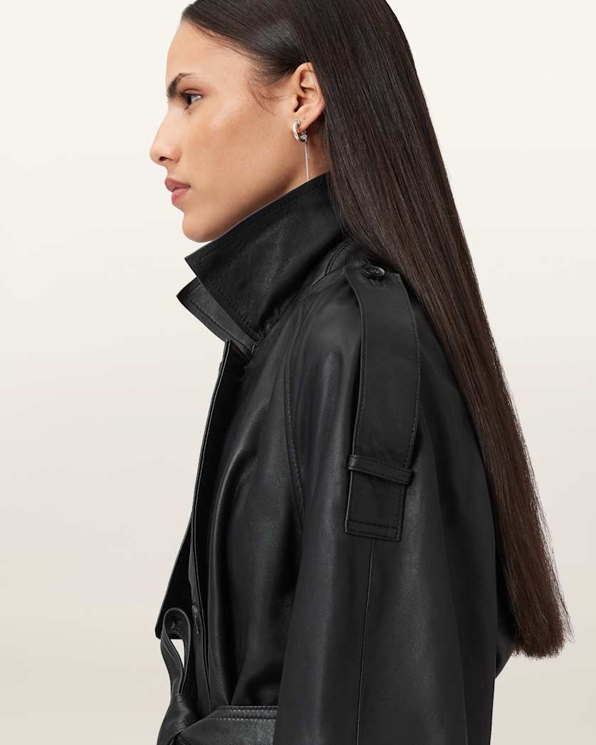 AllSaints Reed Cropped Leather Trench Women's Bitter Brown Women's