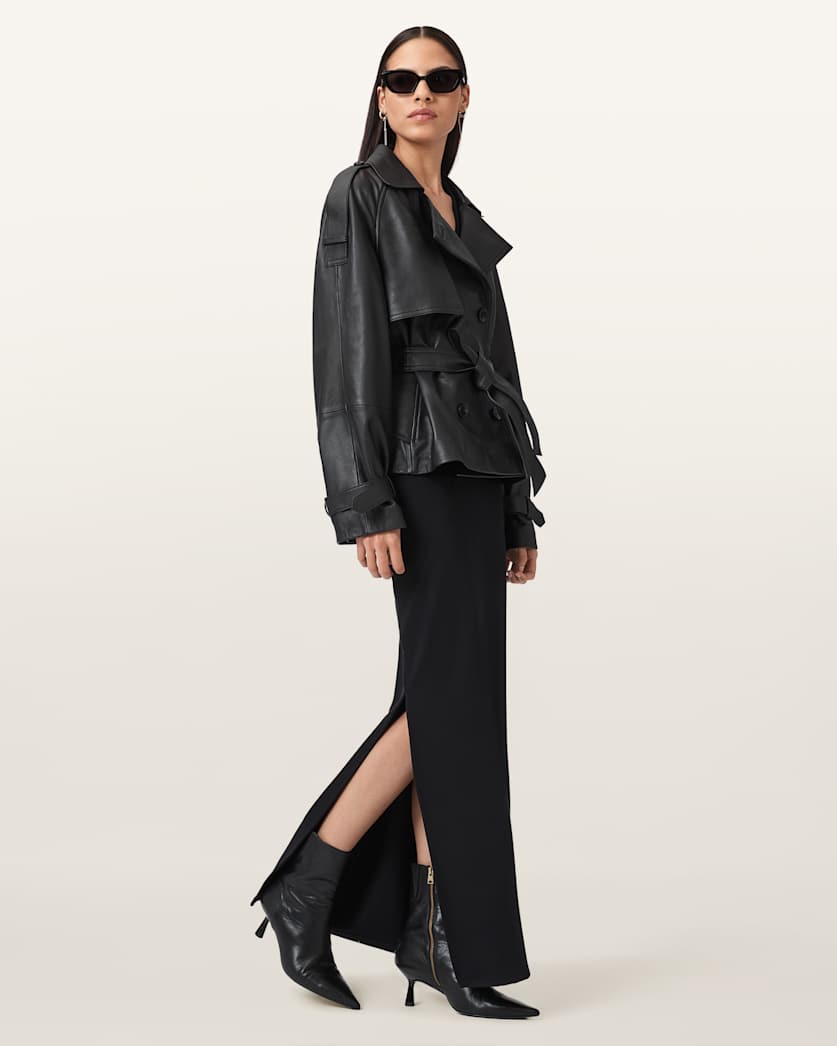 AllSaints Reed Cropped Leather Trench Women's Bitter Brown Women's
