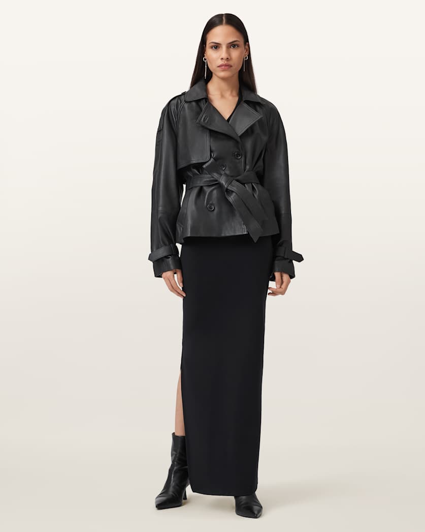 AllSaints Reed Cropped Leather Trench Women's Bitter Brown Women's