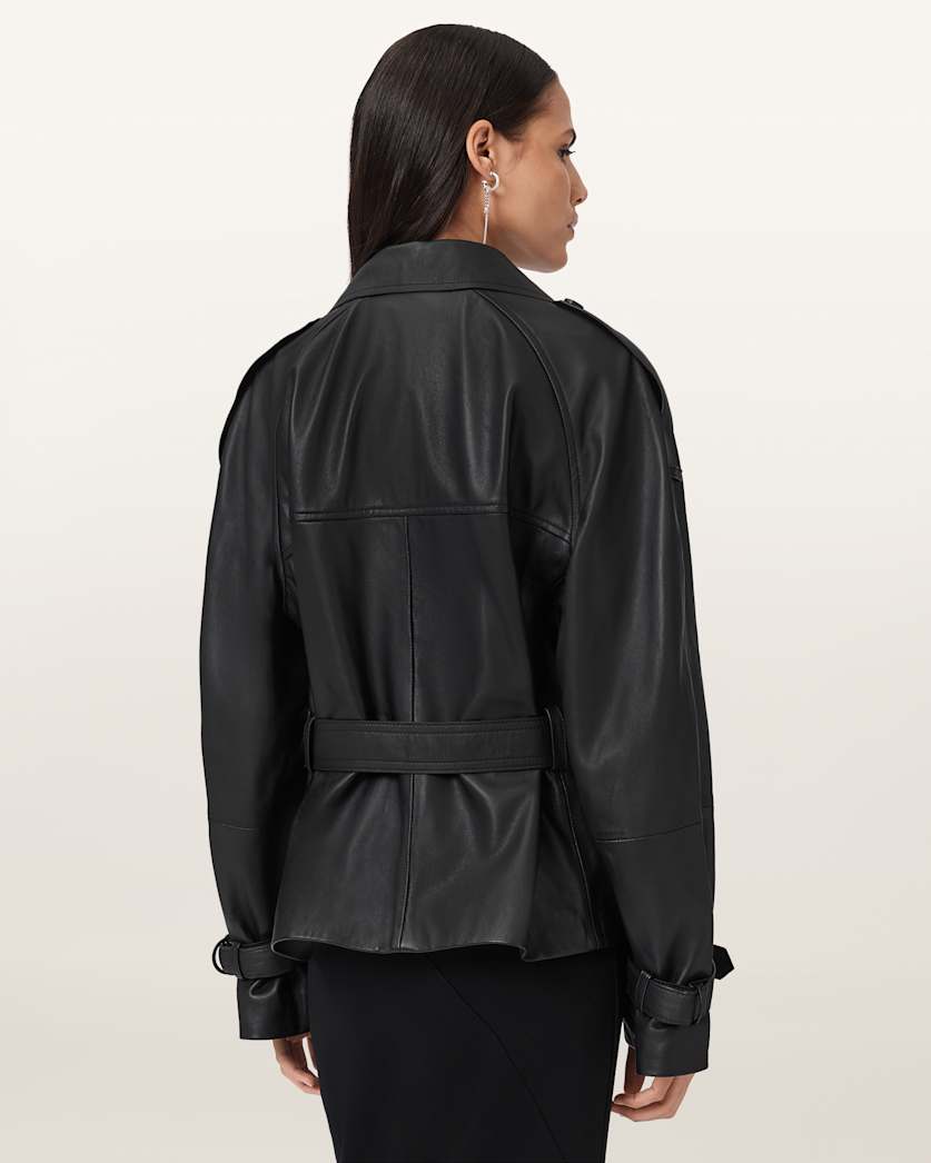 AllSaints Reed Cropped Leather Trench Women's Bitter Brown Women's