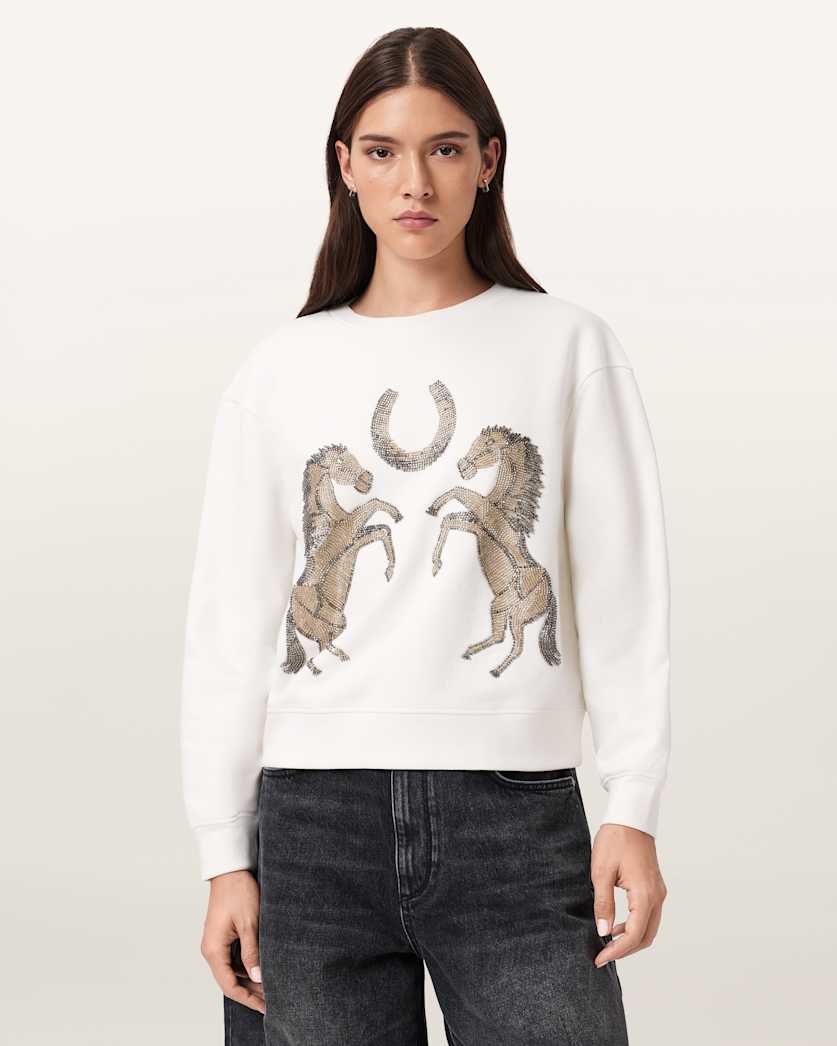 AllSaints Luck Embellished Pippa Sweatshirt Women's Optic White Women's