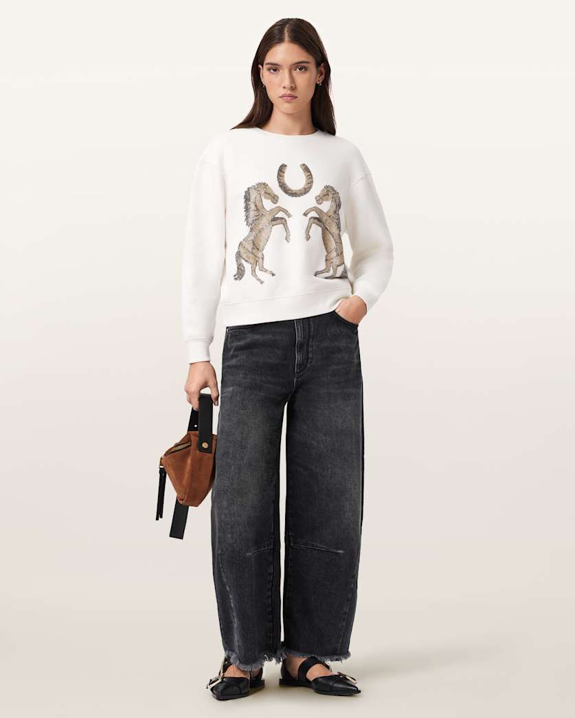 AllSaints Luck Embellished Pippa Sweatshirt Women's Optic White Women's