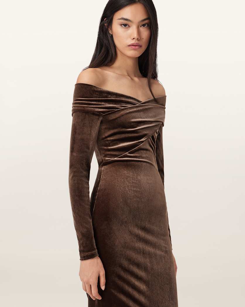AllSaints Delta Velvet Midi Dress Women's Black Women's