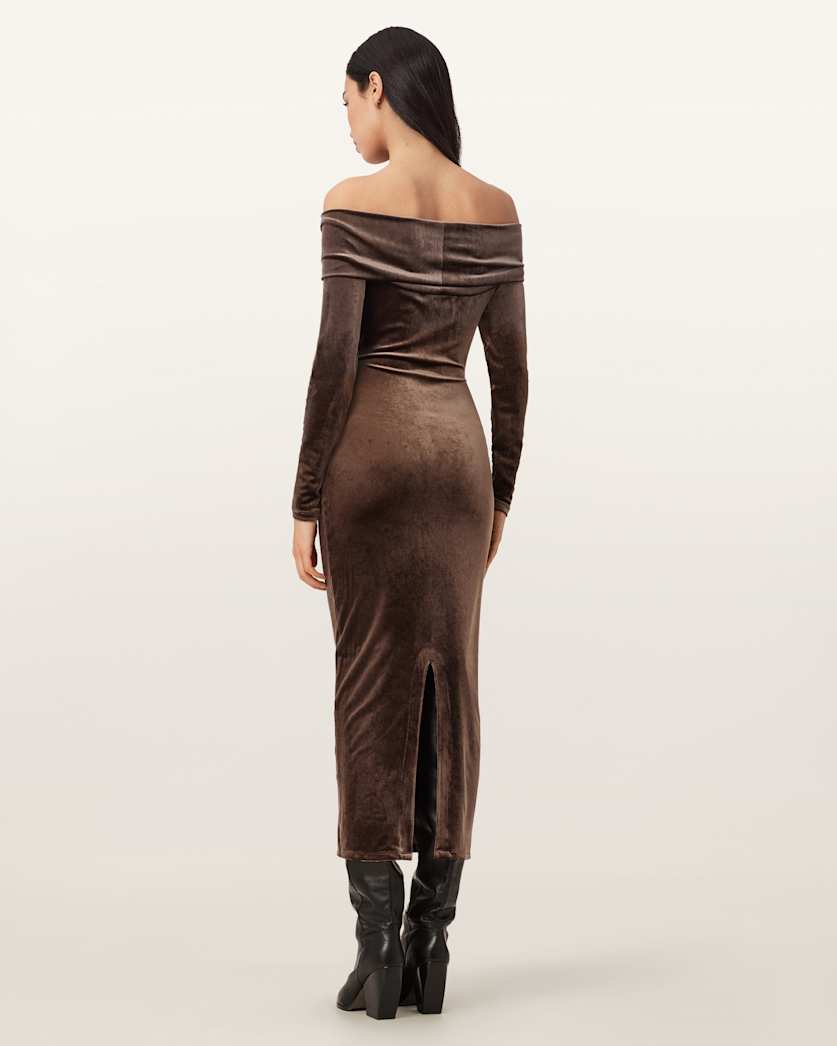 AllSaints Delta Velvet Midi Dress Women's Black Women's