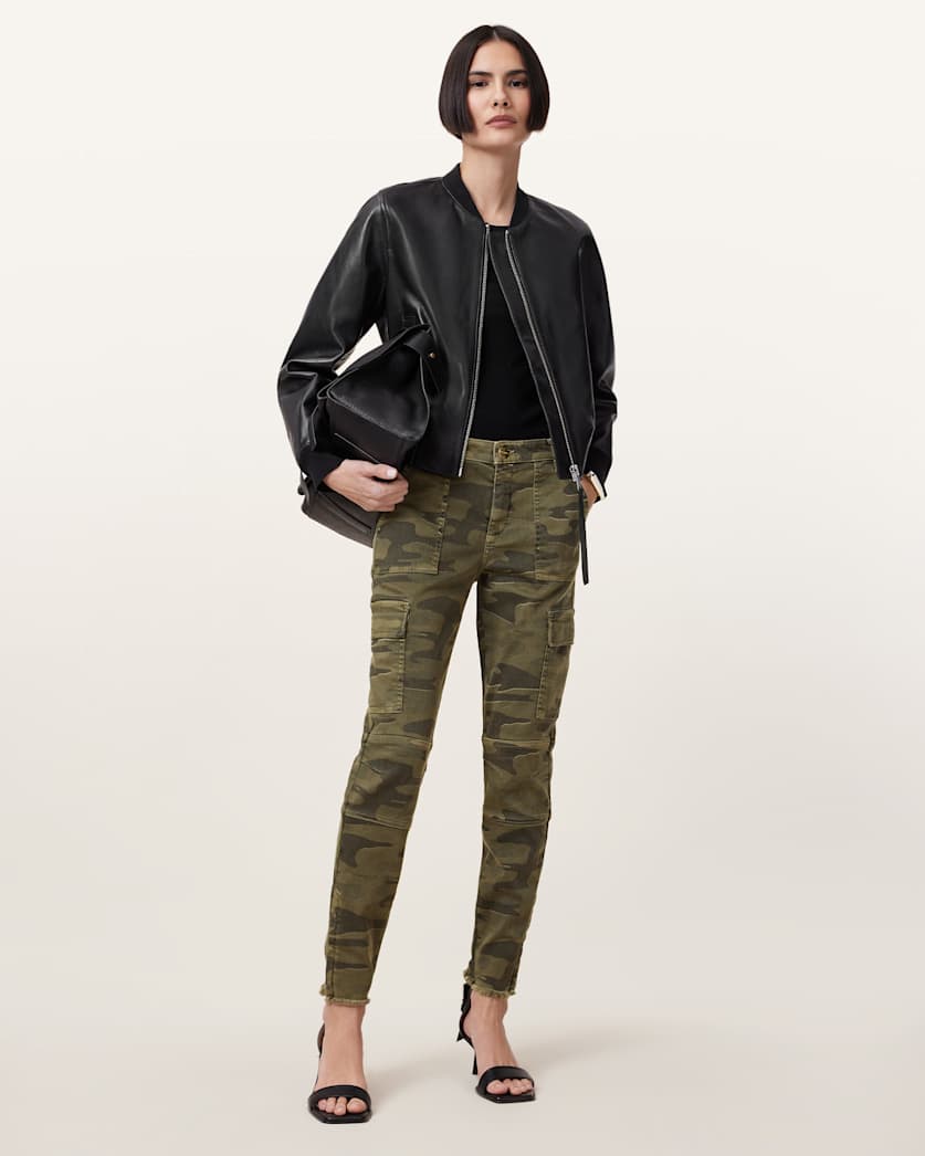 AllSaints Duran Skinny Camouflage Cargo Jeans Women's Camo Green Women's