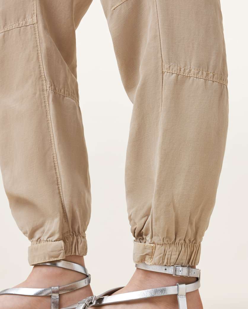 AllSaints Val High Rise Cargo Linen Blend Pants Women's Sand Brown Women's