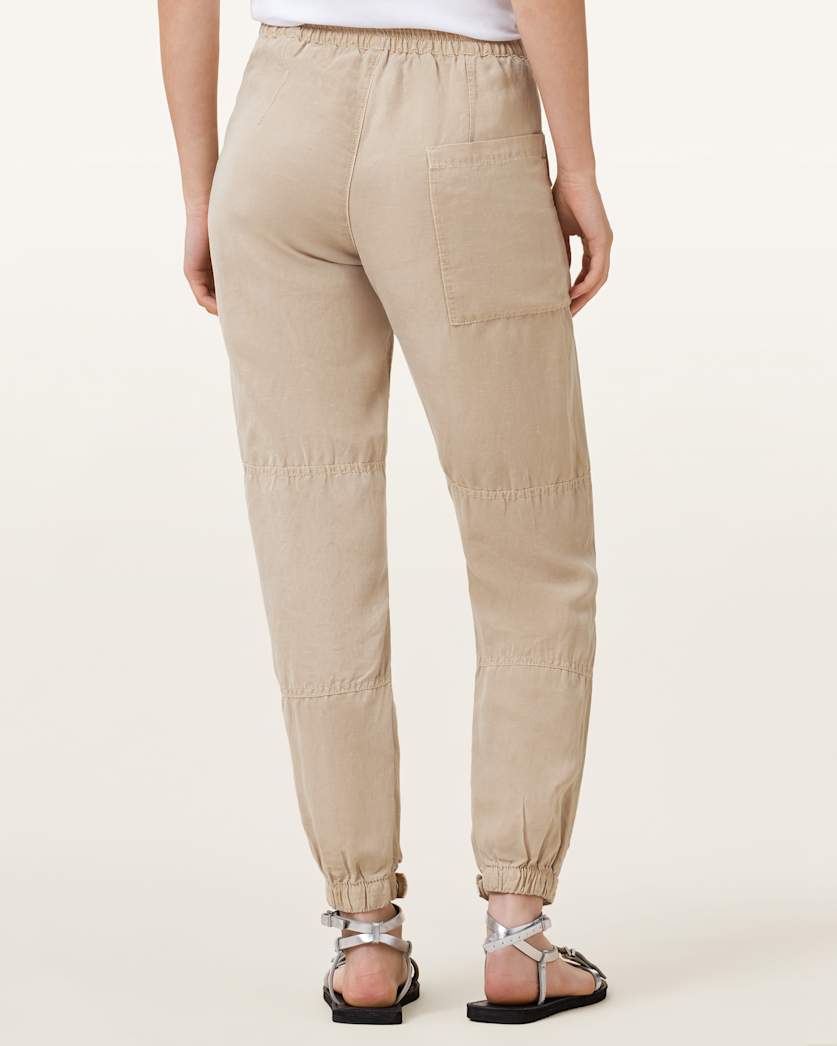 AllSaints Val High Rise Cargo Linen Blend Pants Women's Sand Brown Women's