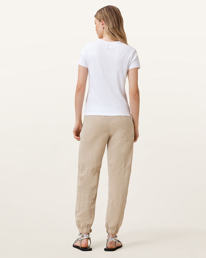AllSaints Val High Rise Cargo Linen Blend Pants Women's Sand Brown Women's